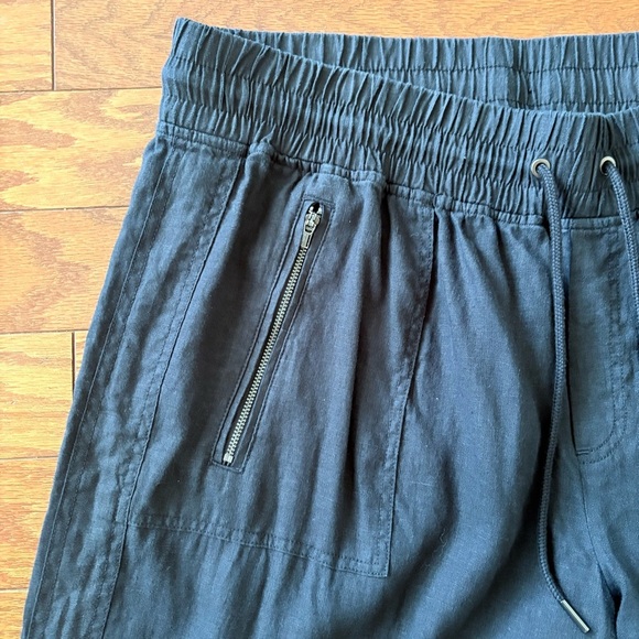 Athleta Linen Ankle Cropped Pants Black Sz 18 Athleisure Minimalist - Picture 3 of 7